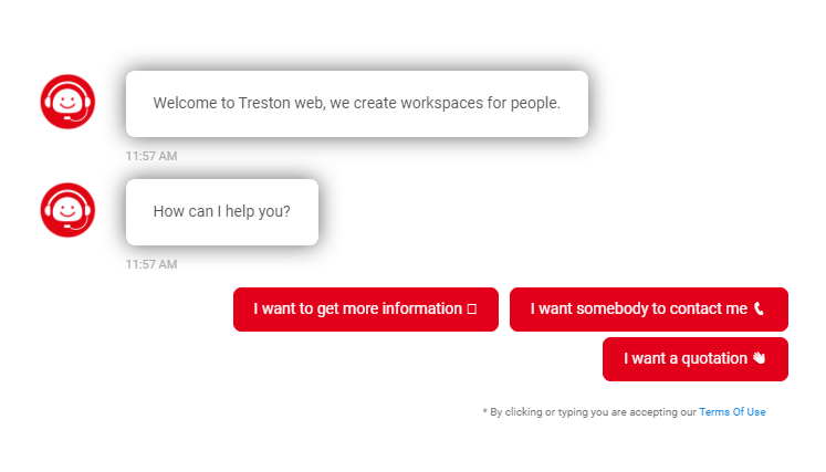 Chatbot treston.com-sivustolla