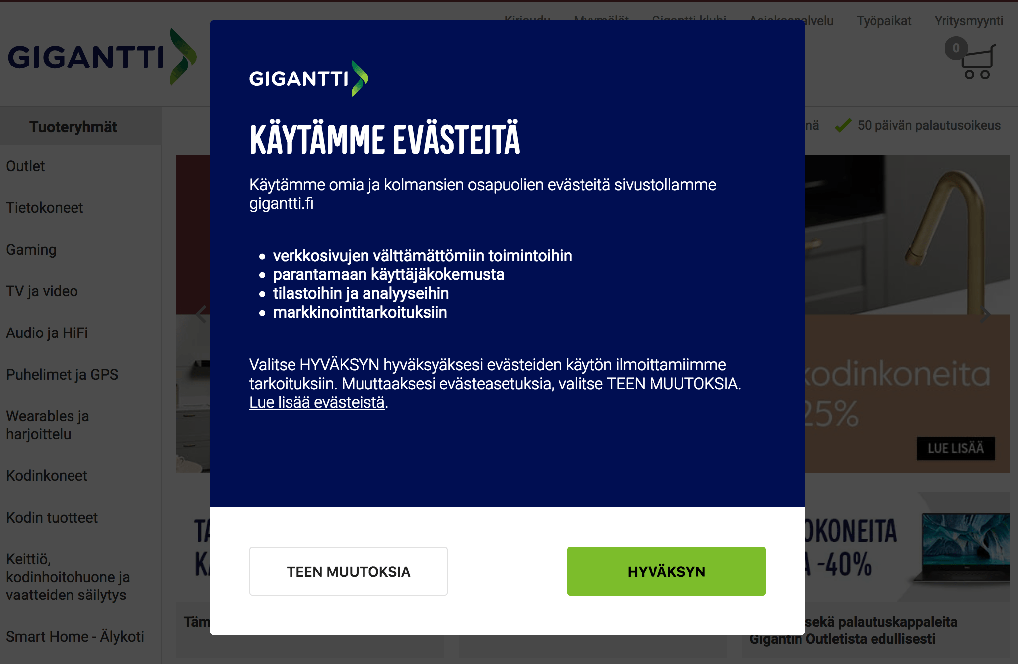 Gigantti, evästehyväksyntä, Karhu Helsinki