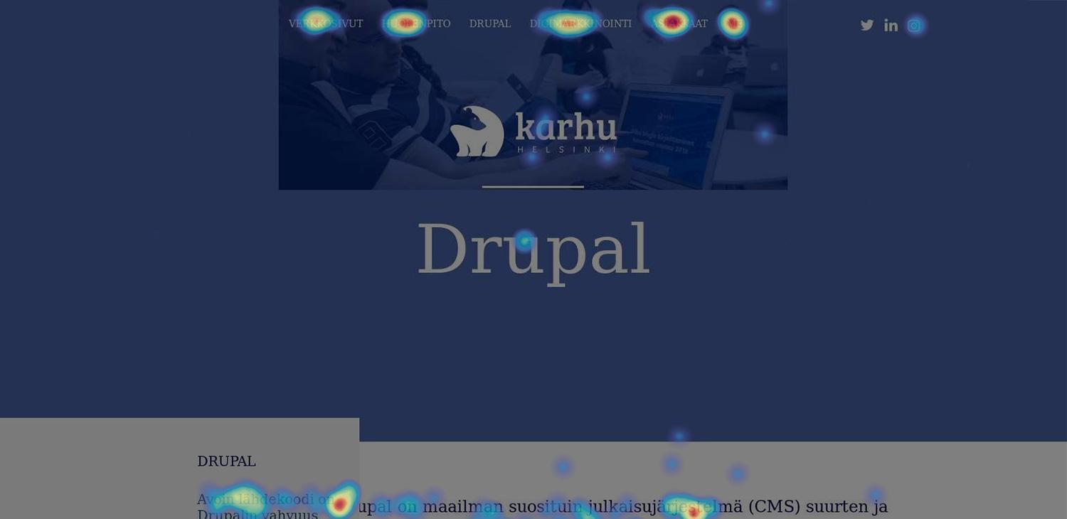 Kuumakarttakuva Karhu Helsingin Drupal sivusta pöytäkonenäkymässä