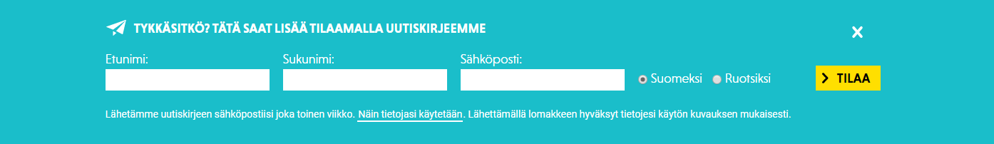 Uutiskirjeen tilaus-popup sak.fi-sivustolla