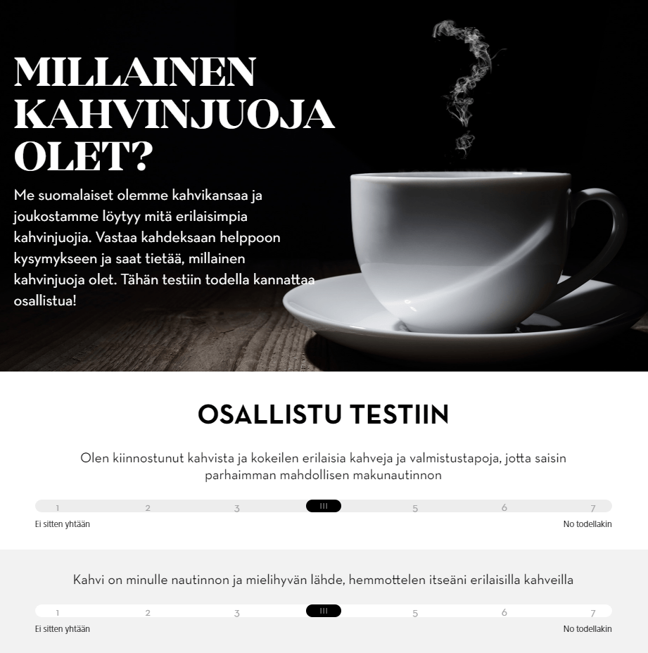 Kahvitesti paulig.fi-sivustolla