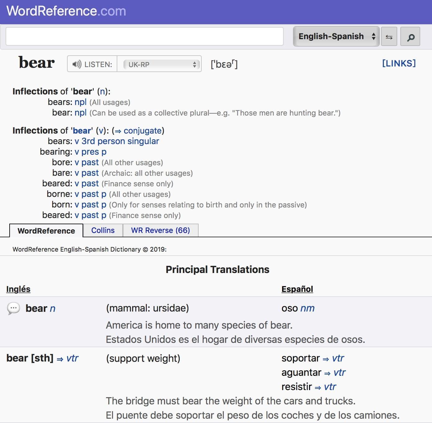 WordReference sanaselitykset