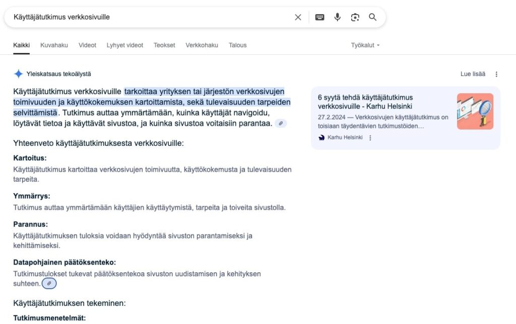 Kuvakaappaus Googlen hakutuloksista