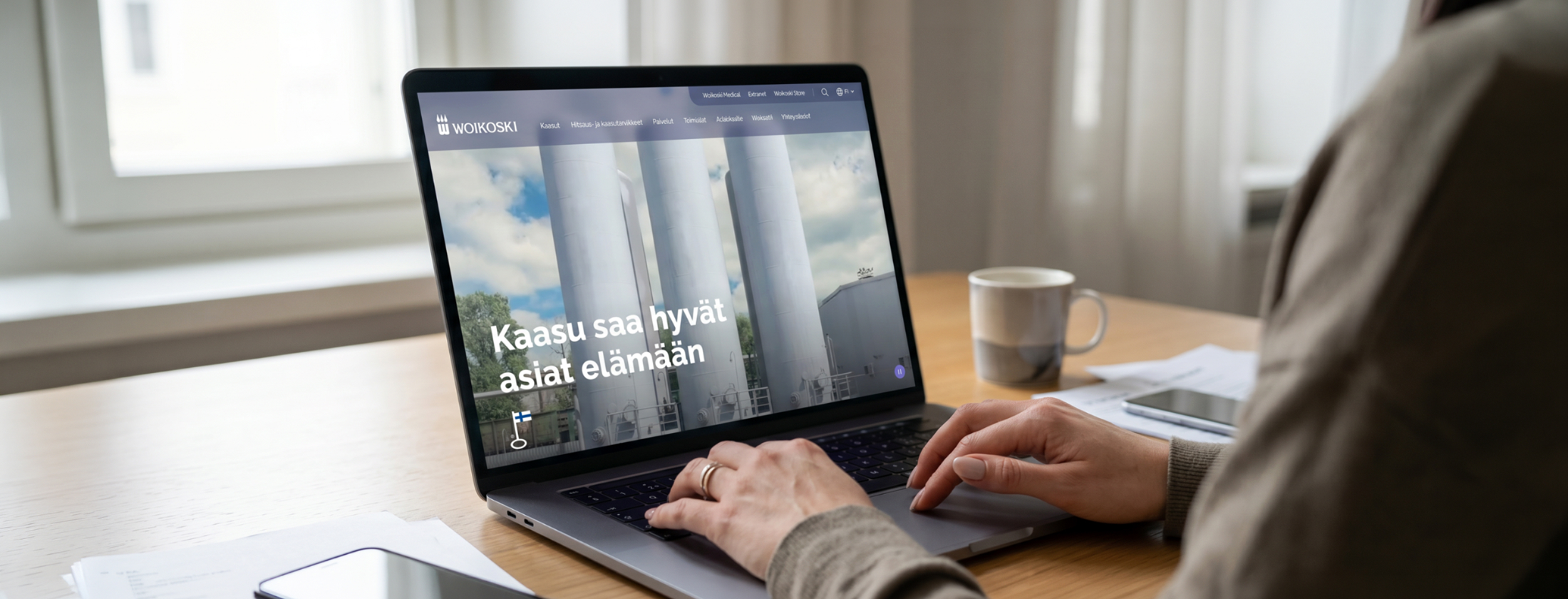 Woikoski.fi-sivusto läppärin näytöllä
