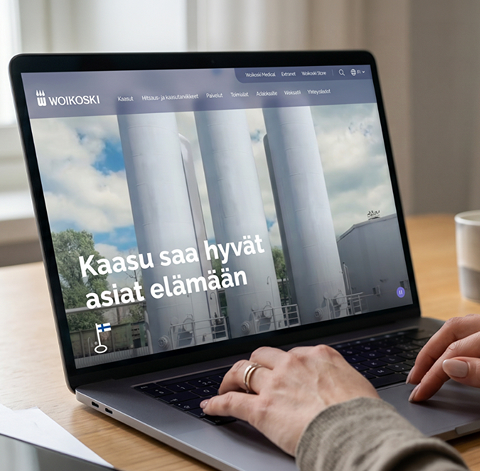 Woikoski.fi-sivusto läppärin näytöllä