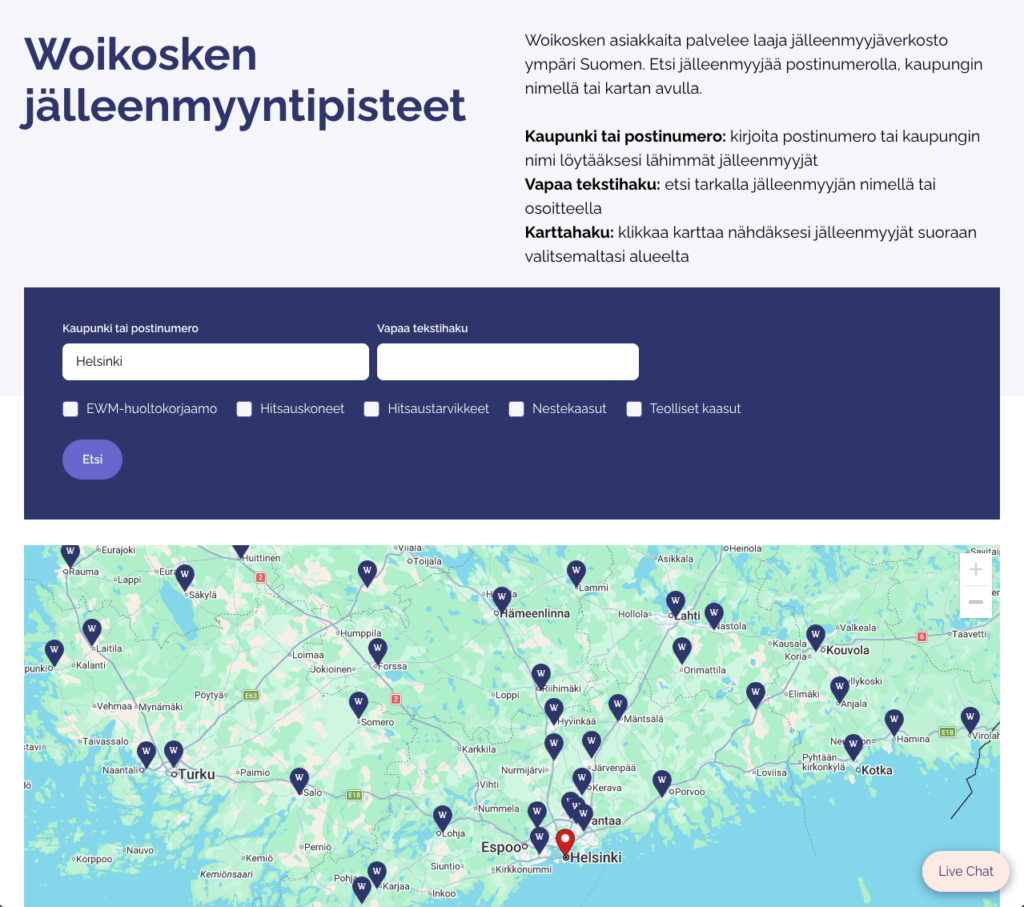 Kuvakaappaus Woikosken verkkosivuilta